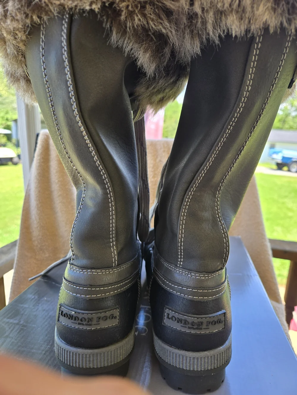 London Fog Brown Faux-Fur Lace-Up Winter Boots